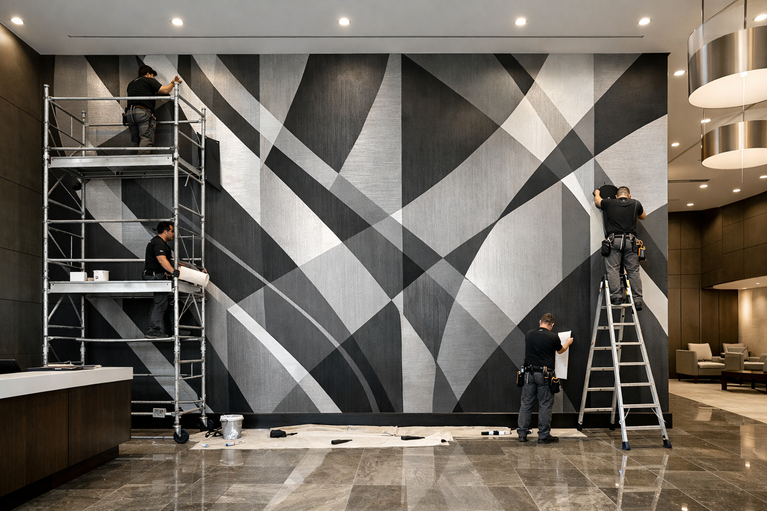Commercial wallpaper installation in Charlotte